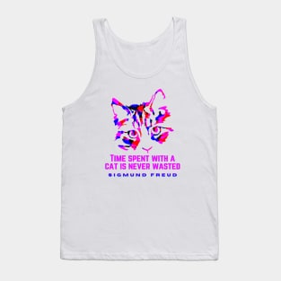 Cat art and Sigmund Freud quote: time spent with a cat is never wasted Tank Top